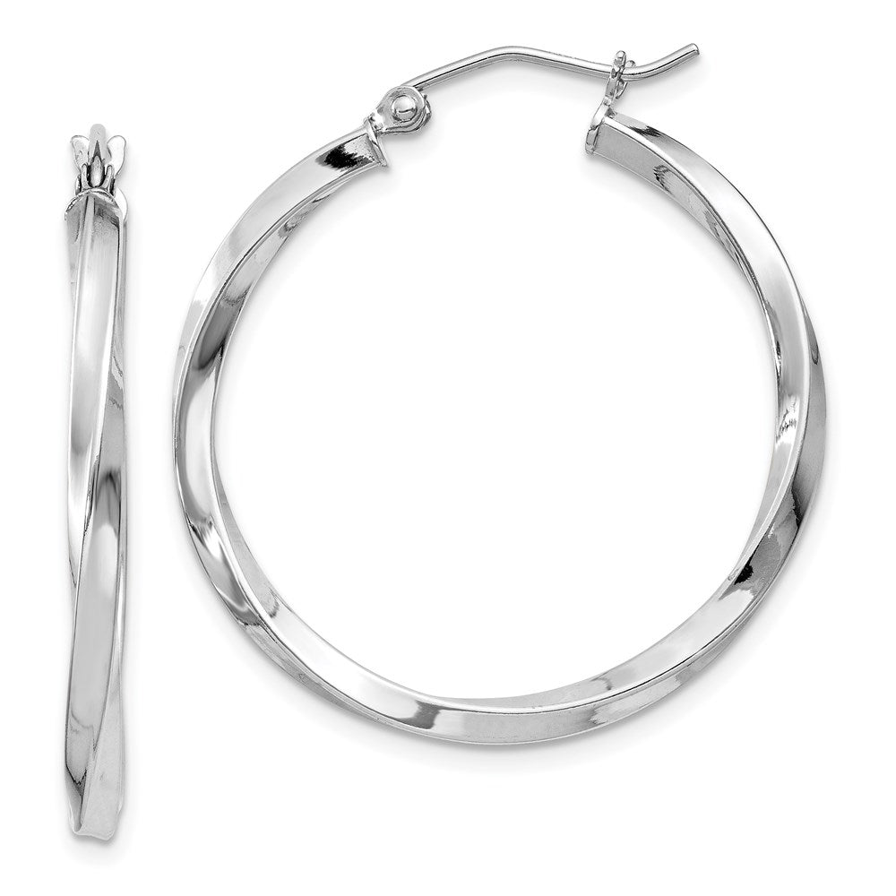 30 mm rhodium-plated sterling silver twisted hoop earrings
