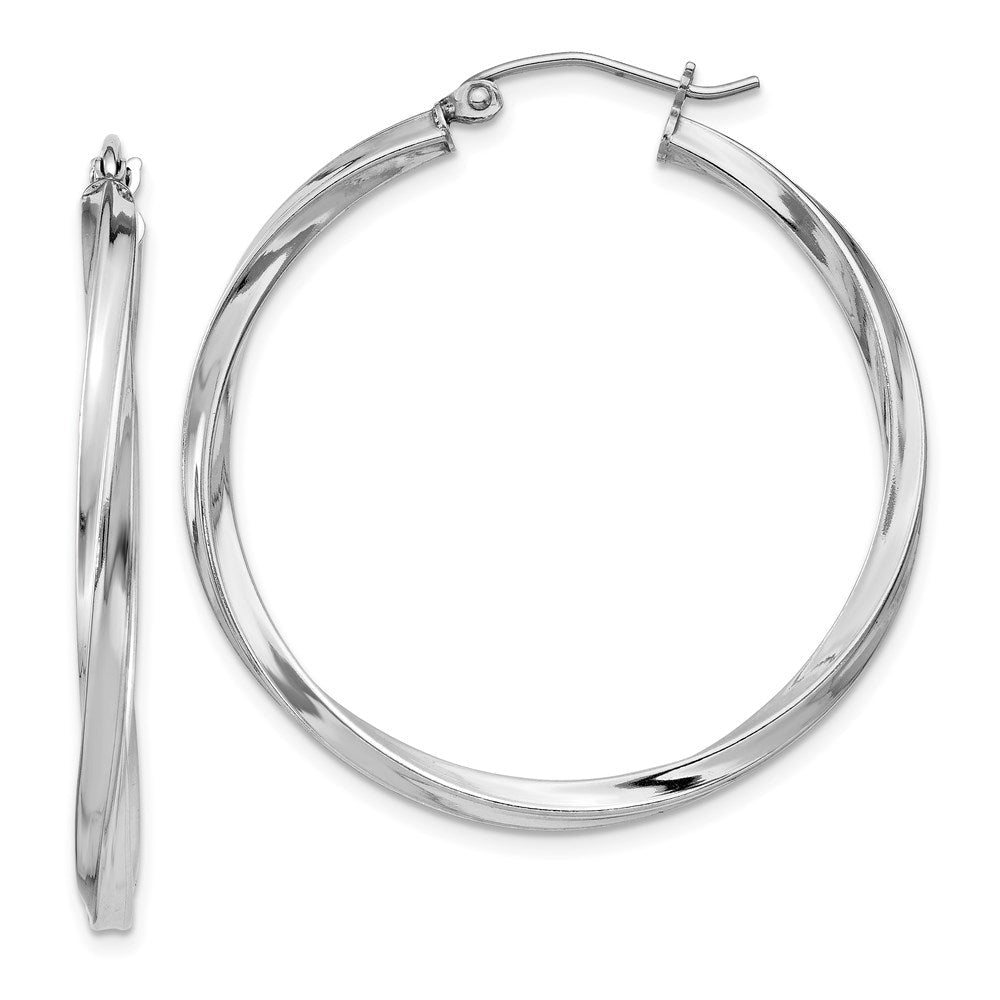 35 mm rhodium-plated sterling silver twisted hoop earrings