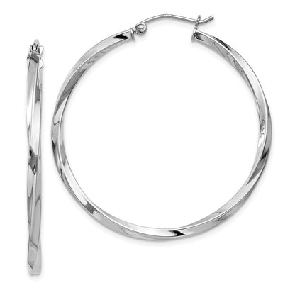 40 mm rhodium-plated sterling silver twisted hoop earrings