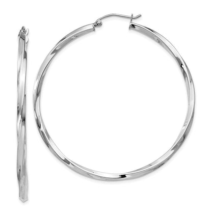50 mm rhodium-plated sterling silver twisted hoop earrings