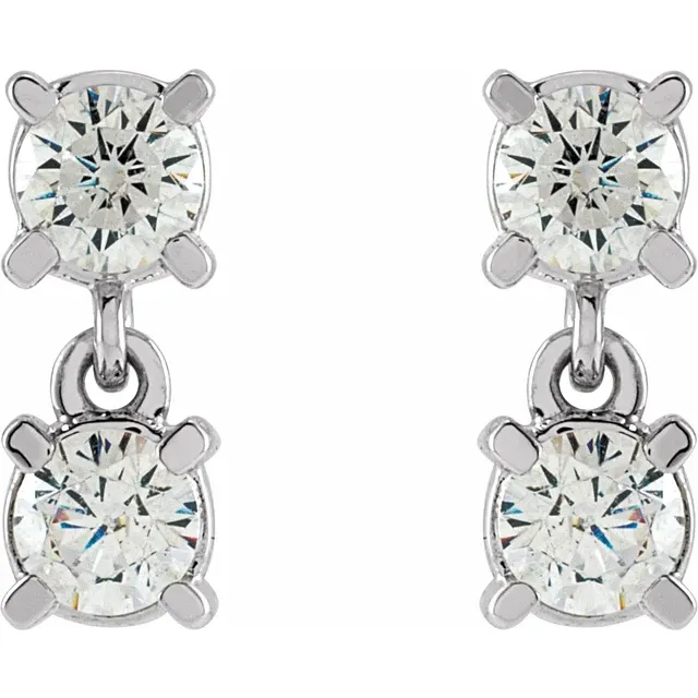 Front view of petite two-stone lab-grown diamond drop earrings in 14K white gold