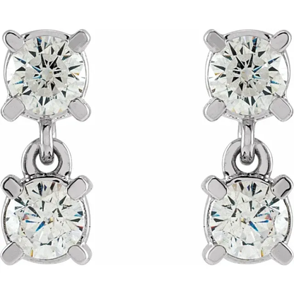 Front view of petite two-stone lab-grown diamond drop earrings in 14K white gold