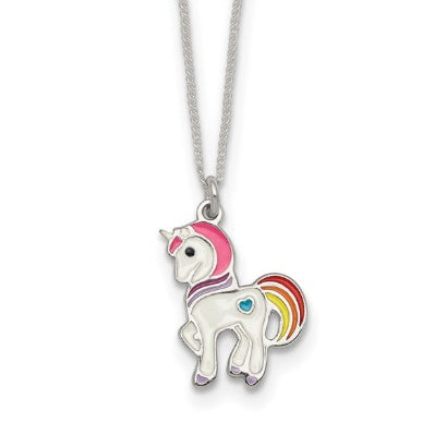 Sterling silver rainbow enamel unicorn children's necklace