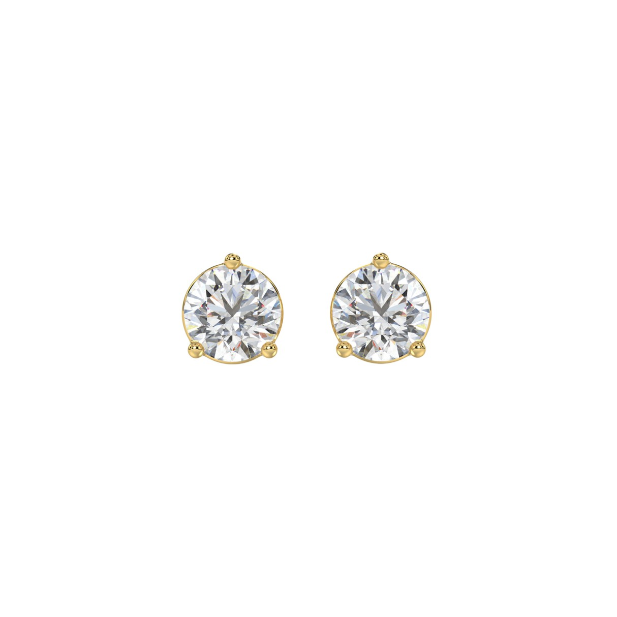 1.5 CTW round lab-grown diamond stud earrings in yellow gold front view