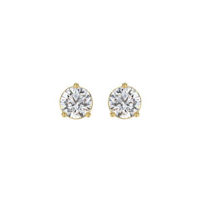1.5 CTW round lab-grown diamond stud earrings in yellow gold front view