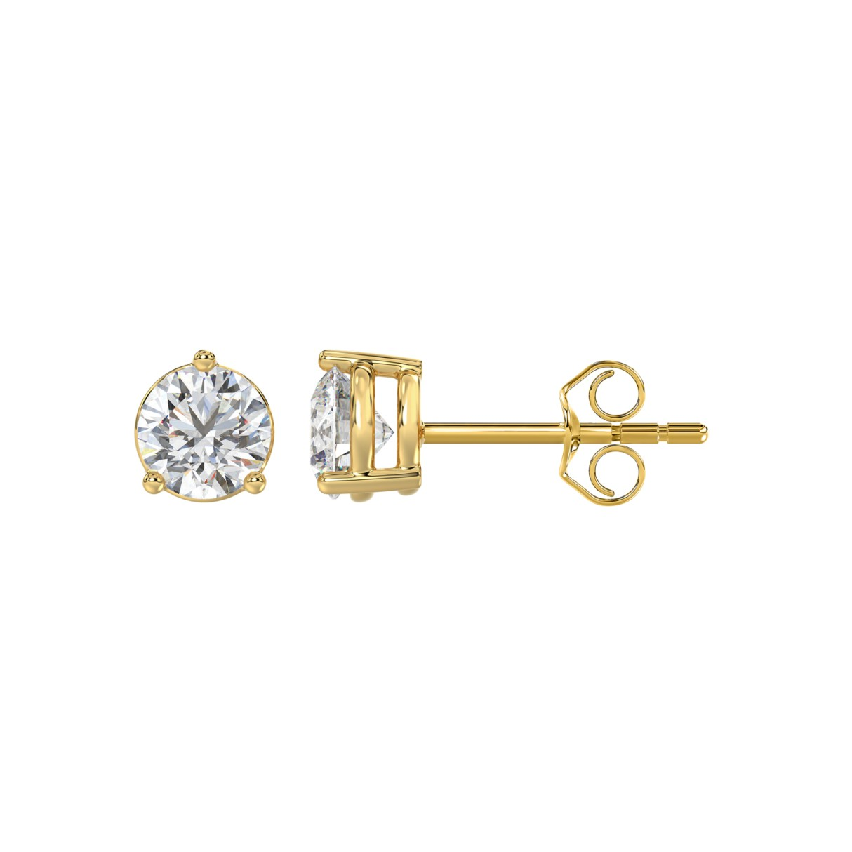 1.5 CTW lab-grown diamond stud earrings in 14K yellow gold side and push back view