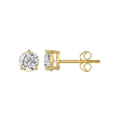 1.5 CTW lab-grown diamond stud earrings in 14K yellow gold side and push back view