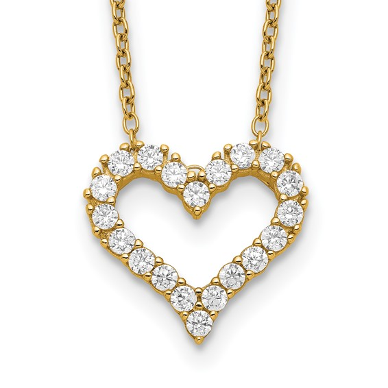 Yellow-tone flash gold plated sterling silver cubic zirconia open heart necklace detail