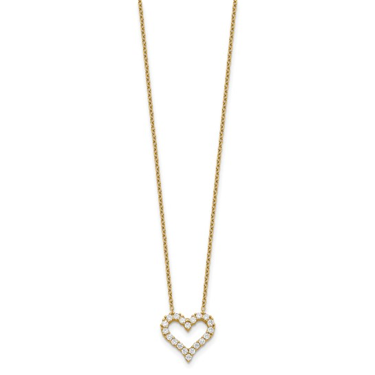 Full view of yellow-tone flash gold plated sterling silver cubic zirconia open heart necklace