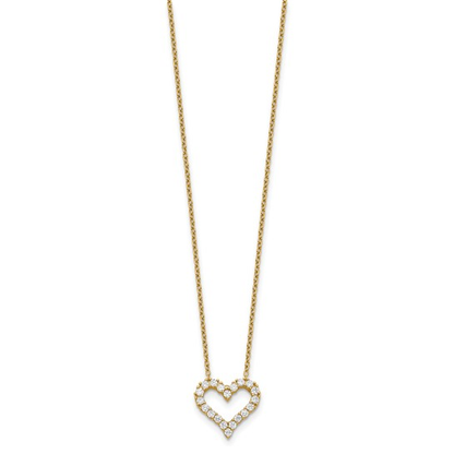 Full view of yellow-tone flash gold plated sterling silver cubic zirconia open heart necklace