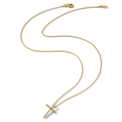 Yellow-tone gold-plated sterling silver cubic zirconia cross necklace and cable chain