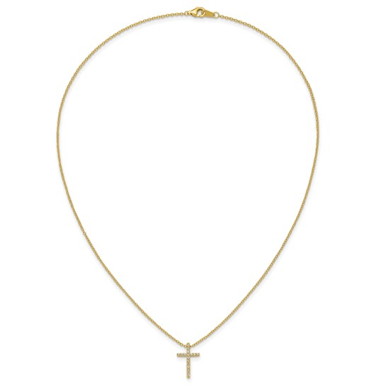 Yellow-tone gold-plated sterling silver cubic zirconia cross necklace, full 18-inch chain
